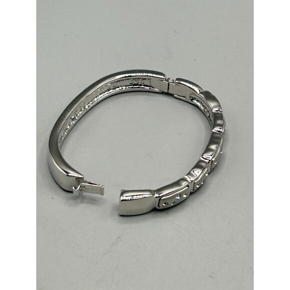 Swarovski Signed Hinged Bangle Bracelet Silver Color with Clear Crystals - Picture 8 of 11